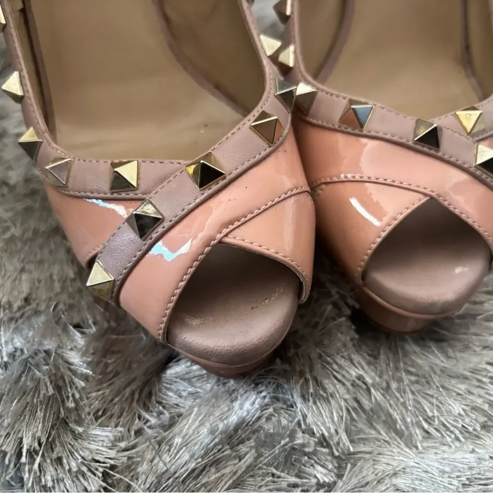 Valentino logo stud open toe shoes baby doll pump Rockstud Platform heels